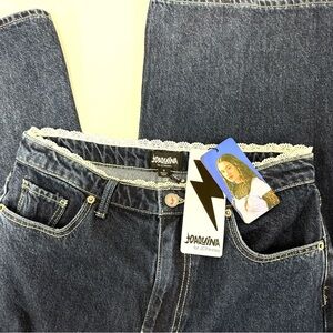 JOAQUINA Dark Wash Blue Denim with White Lace Trim Jeans, Sz 6, NWT